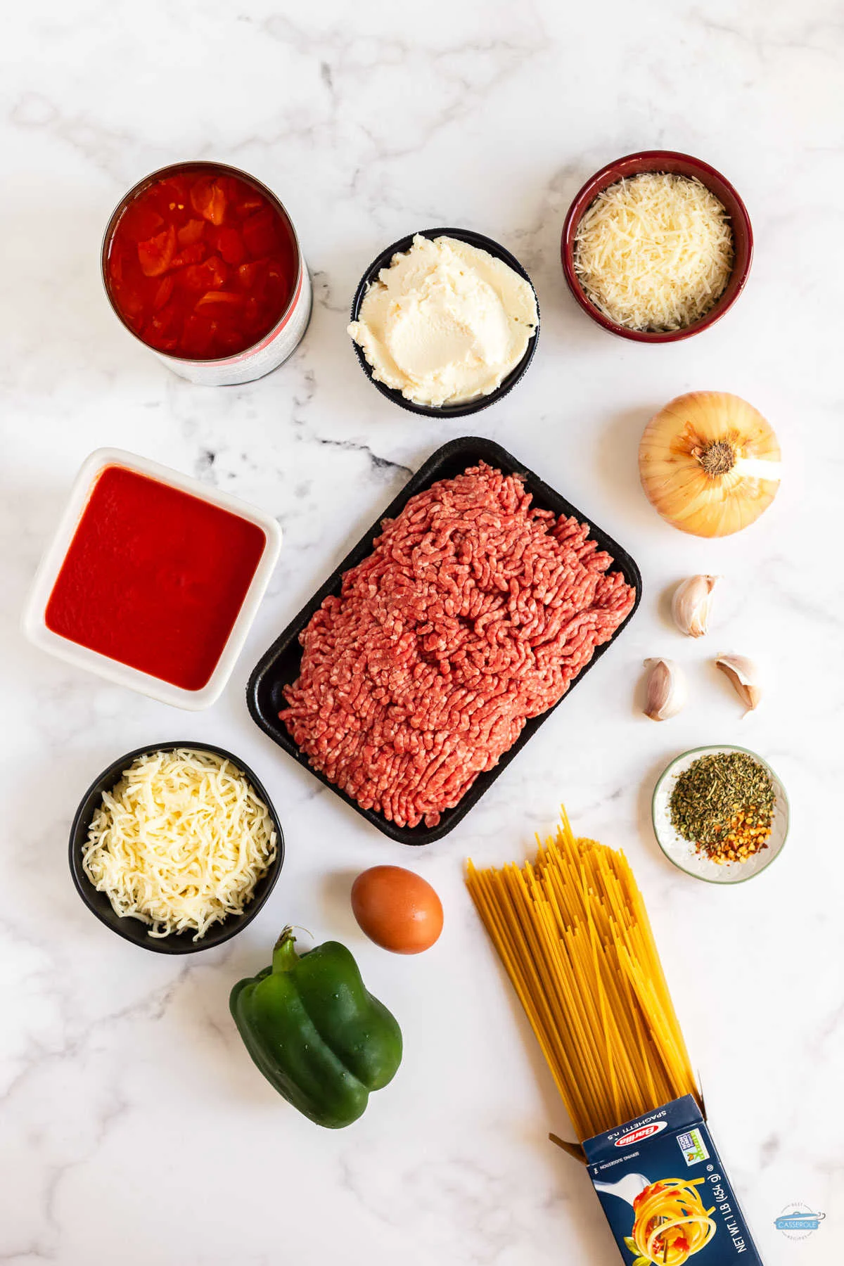 ingredients for easy baked spaghetti casserole