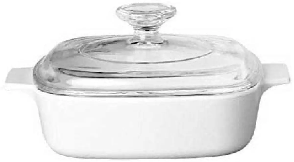 clear lidded white enamel covered cast iron casserole dish