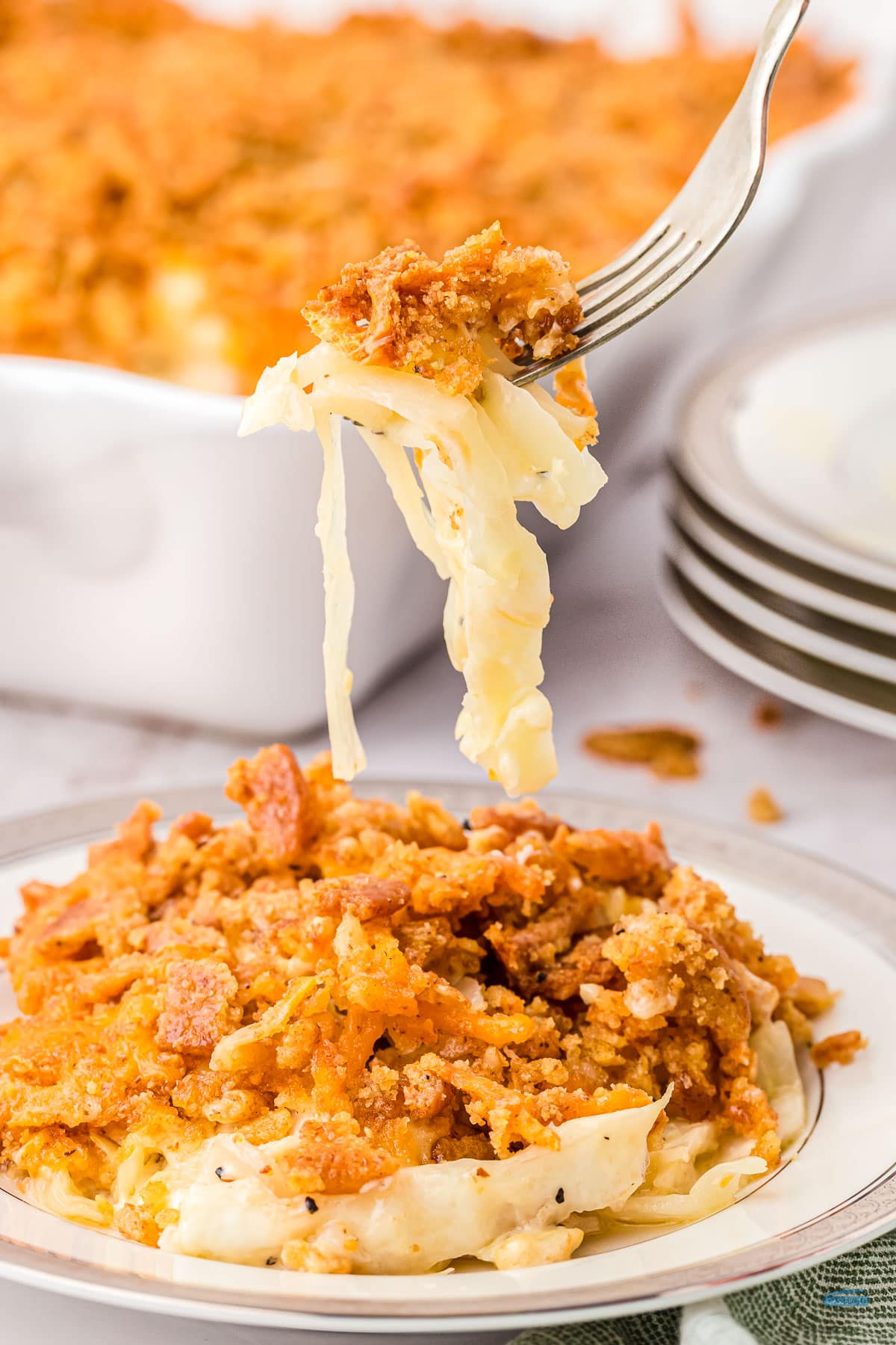 A forkful of cabbage casserole