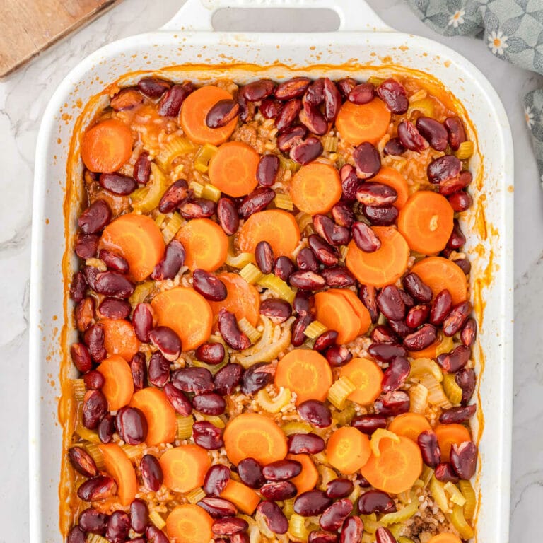 shipwreck casserole in a white dish