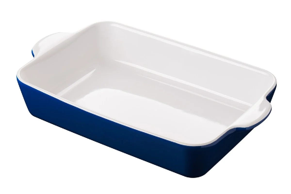 classic blue and white enamel covered casserole dish
