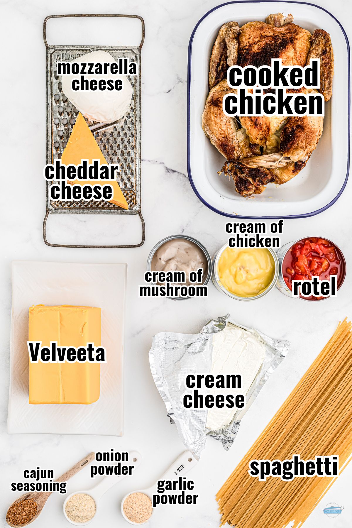 labeled ingredients for chicken spaghetti