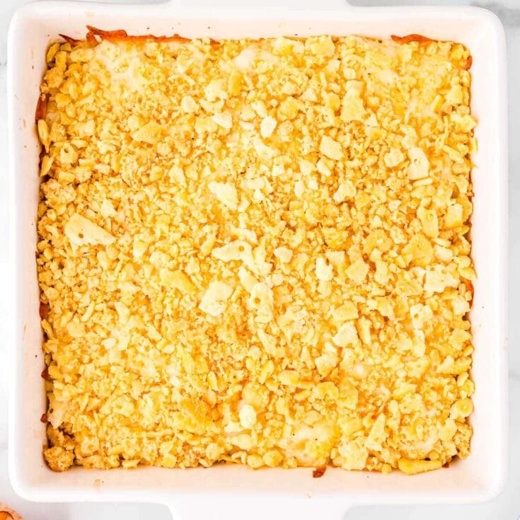 overhead picture of 1015 casserole in square white dish