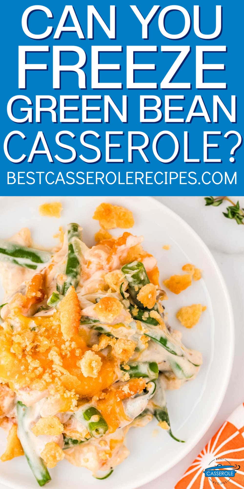 plate of casserole with text and blue banner