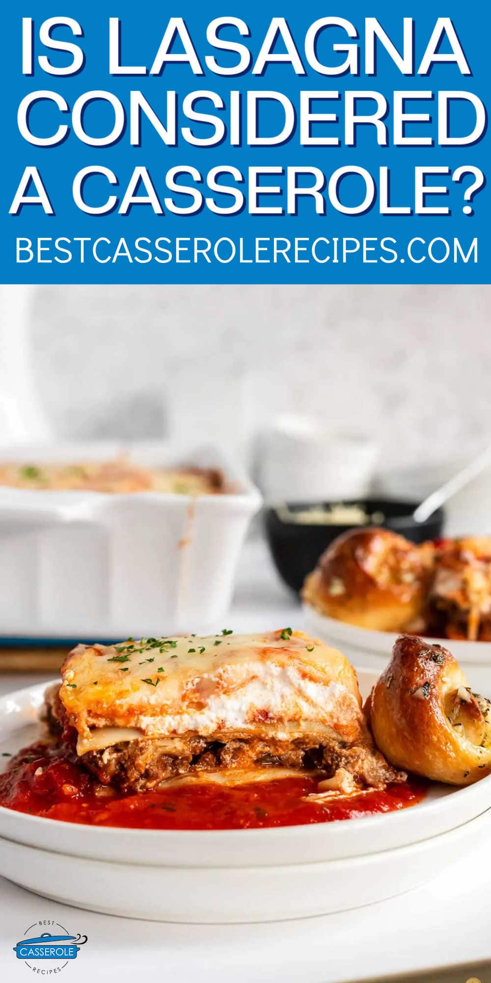 slice of lasagna with blue banner