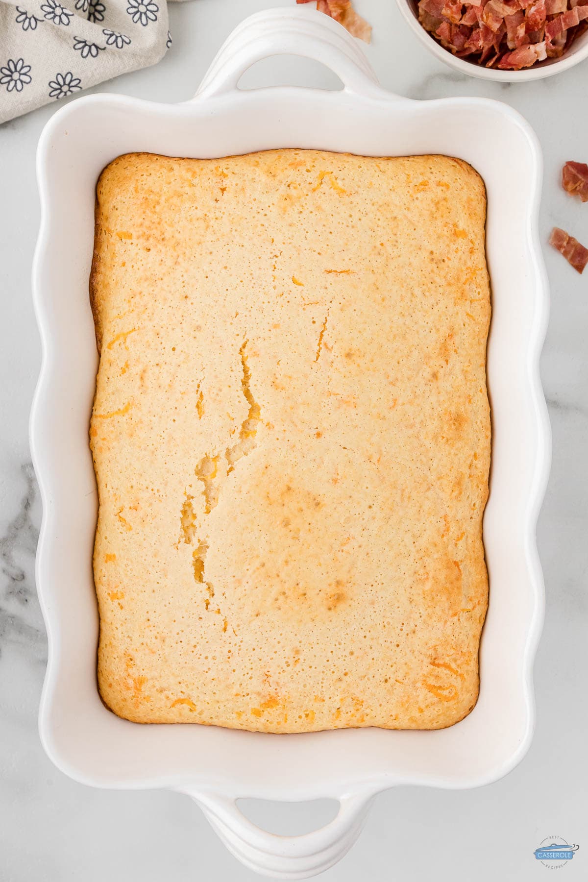 pancake casserole baked in a white dish