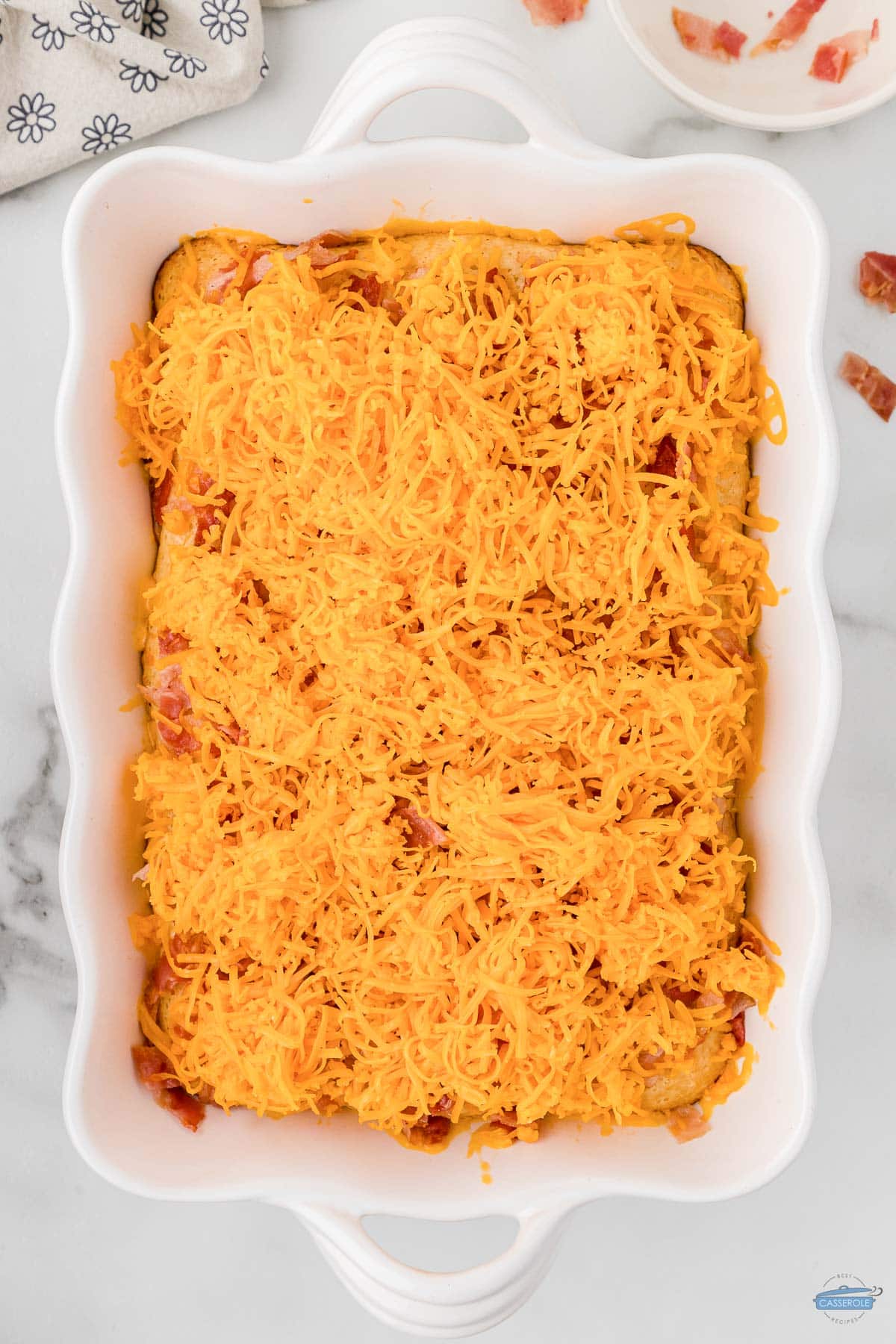 casserole with cheese unbaked