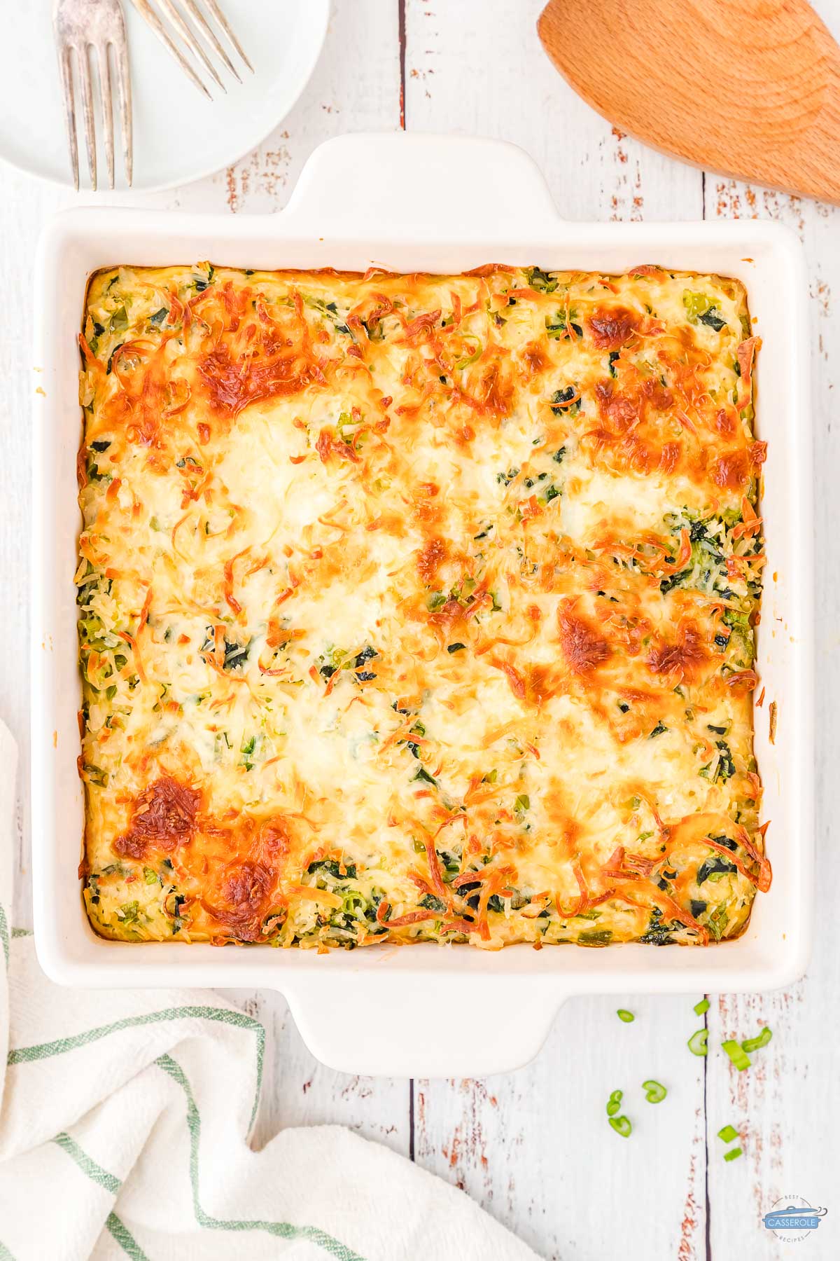 baked casserole dish with golden brown cheese on top