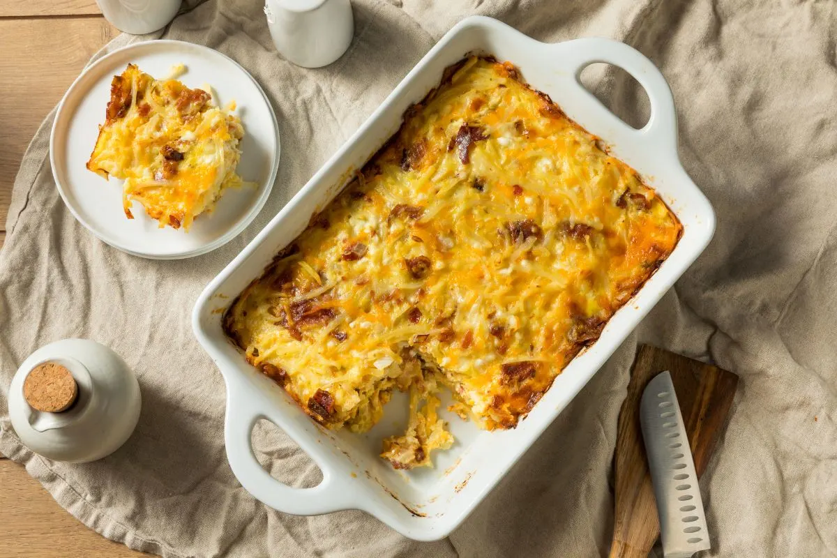 casserole dish with hashbrowns