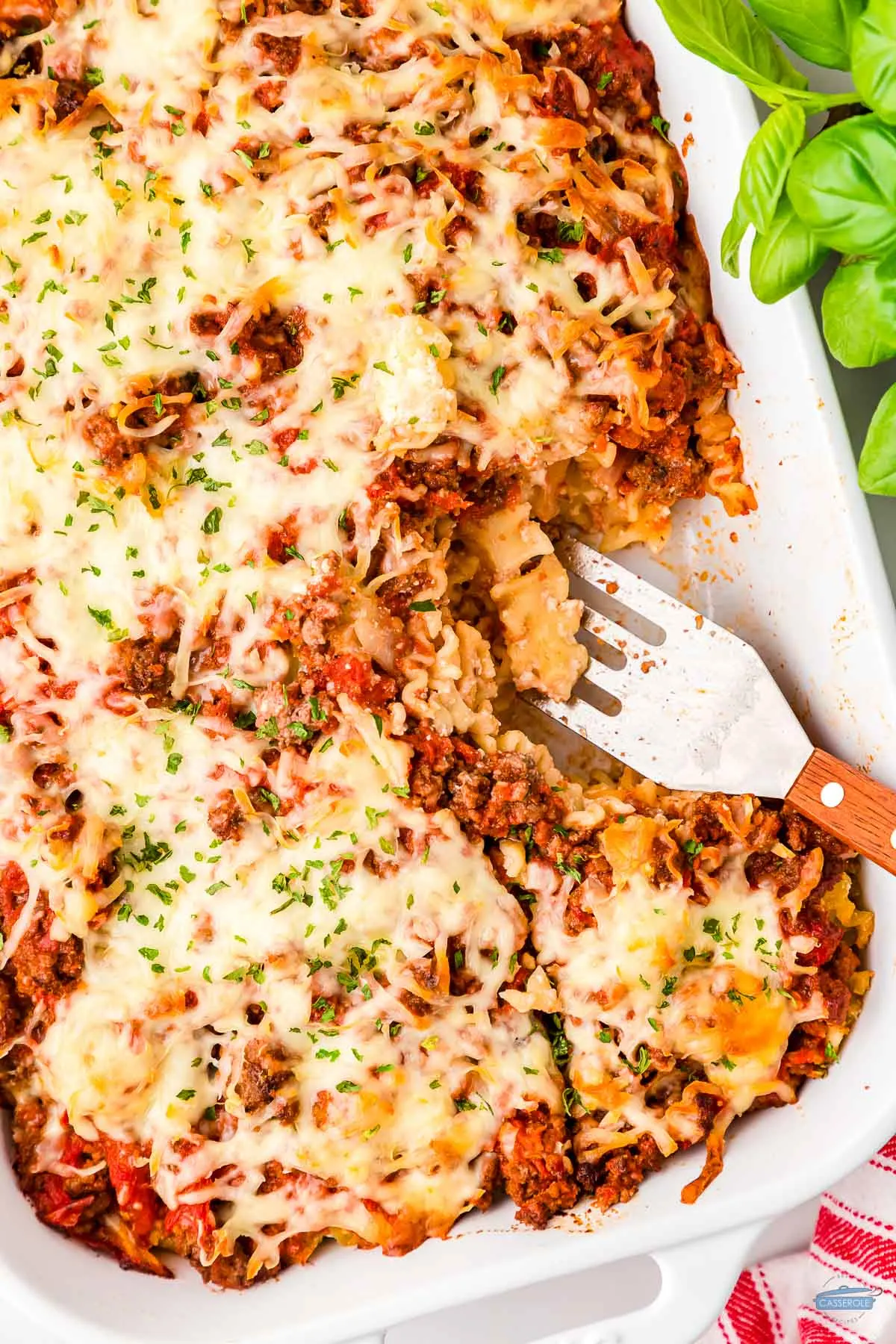 casserole with a spatula in it
