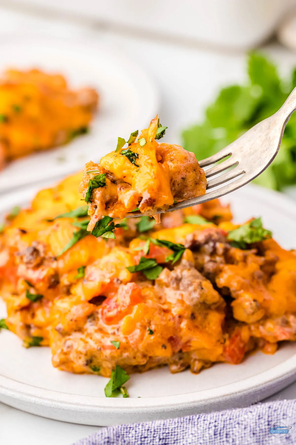 bite of Mexican trash casserole on a fork