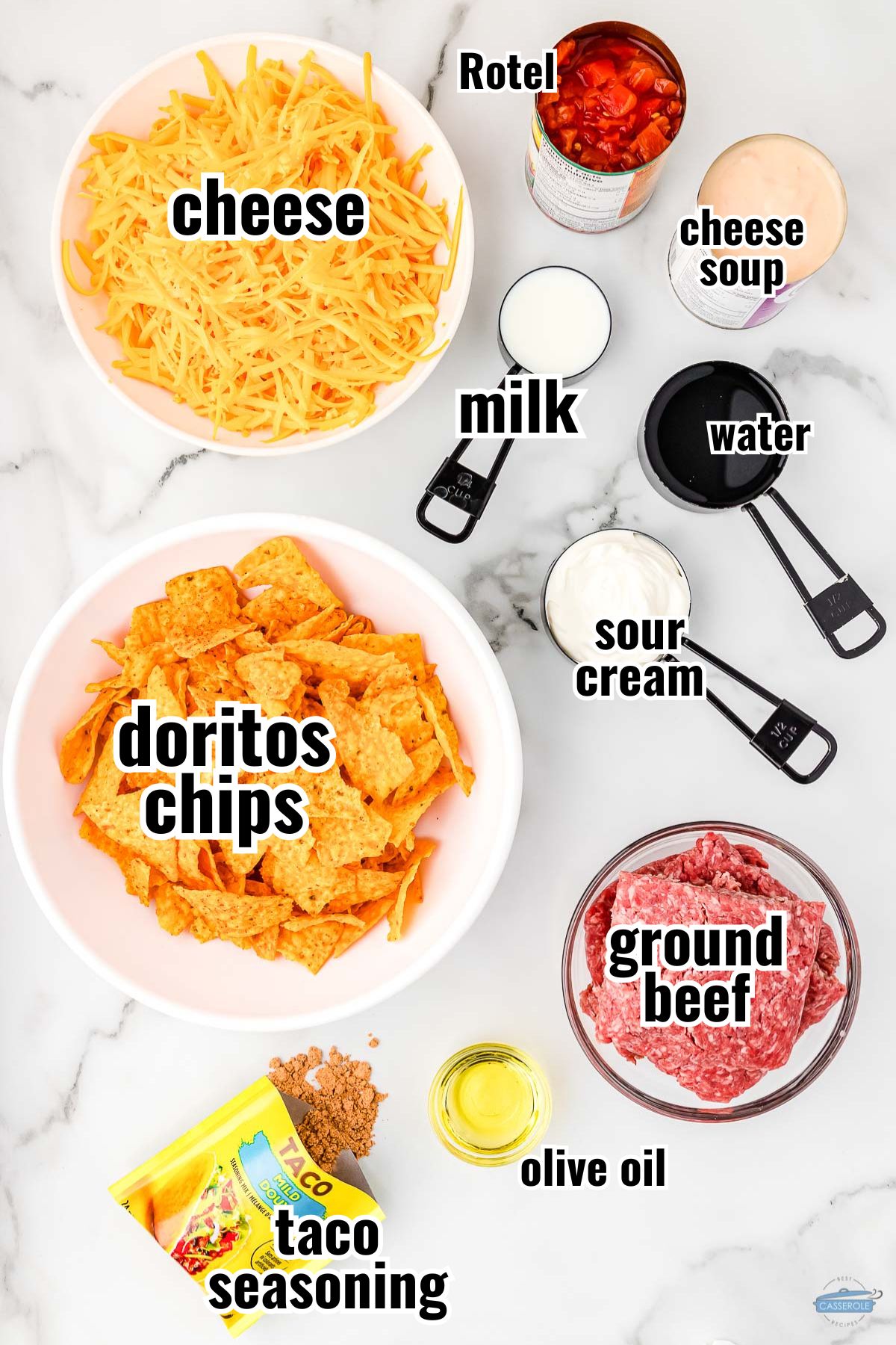 labeled ingredients for mexican casserole