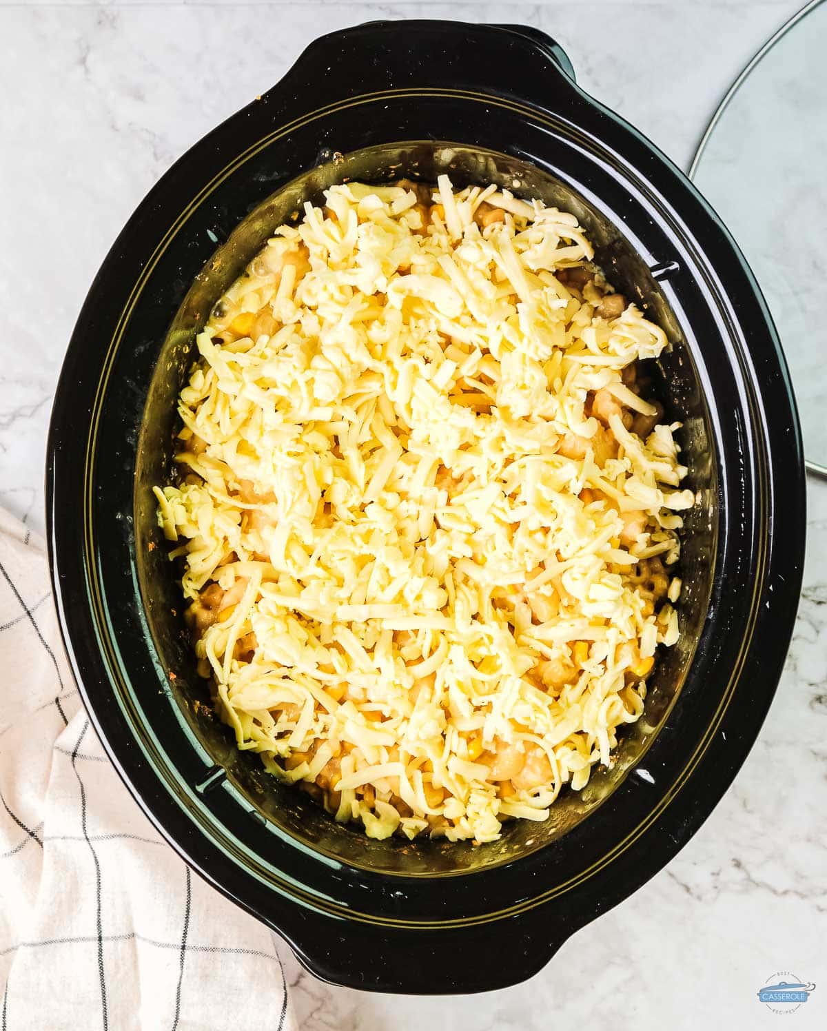 corn casserole in a slow cooker bowl