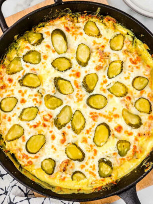 casserole with pickles in a skillet