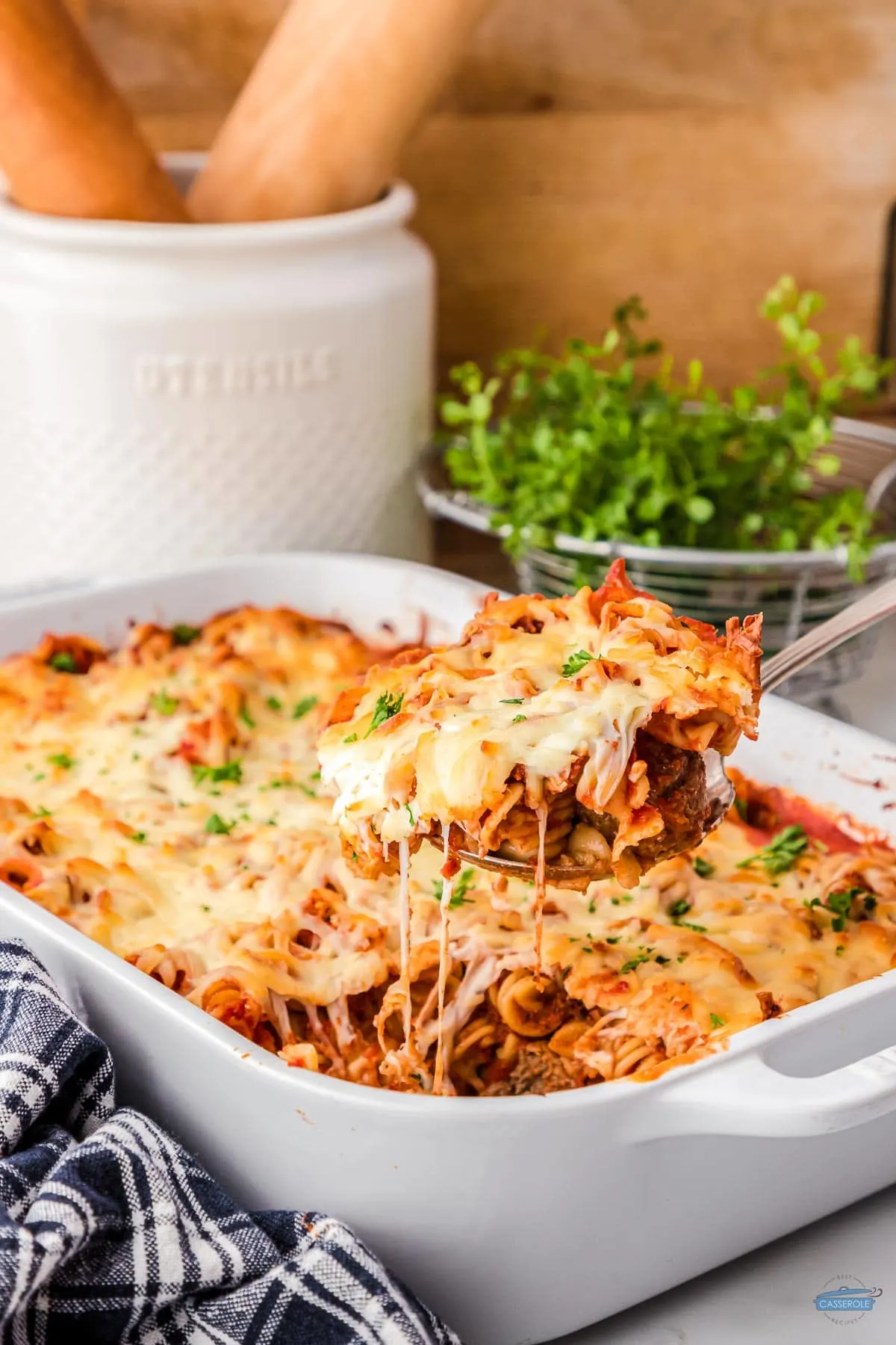 easy dump and bake meatball casserole in a spoon