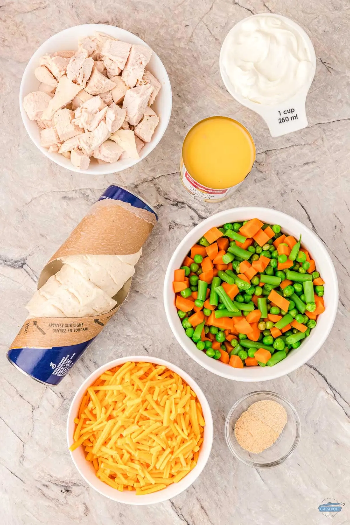 simple ingredients for a delicious dinner of chicken pot pie