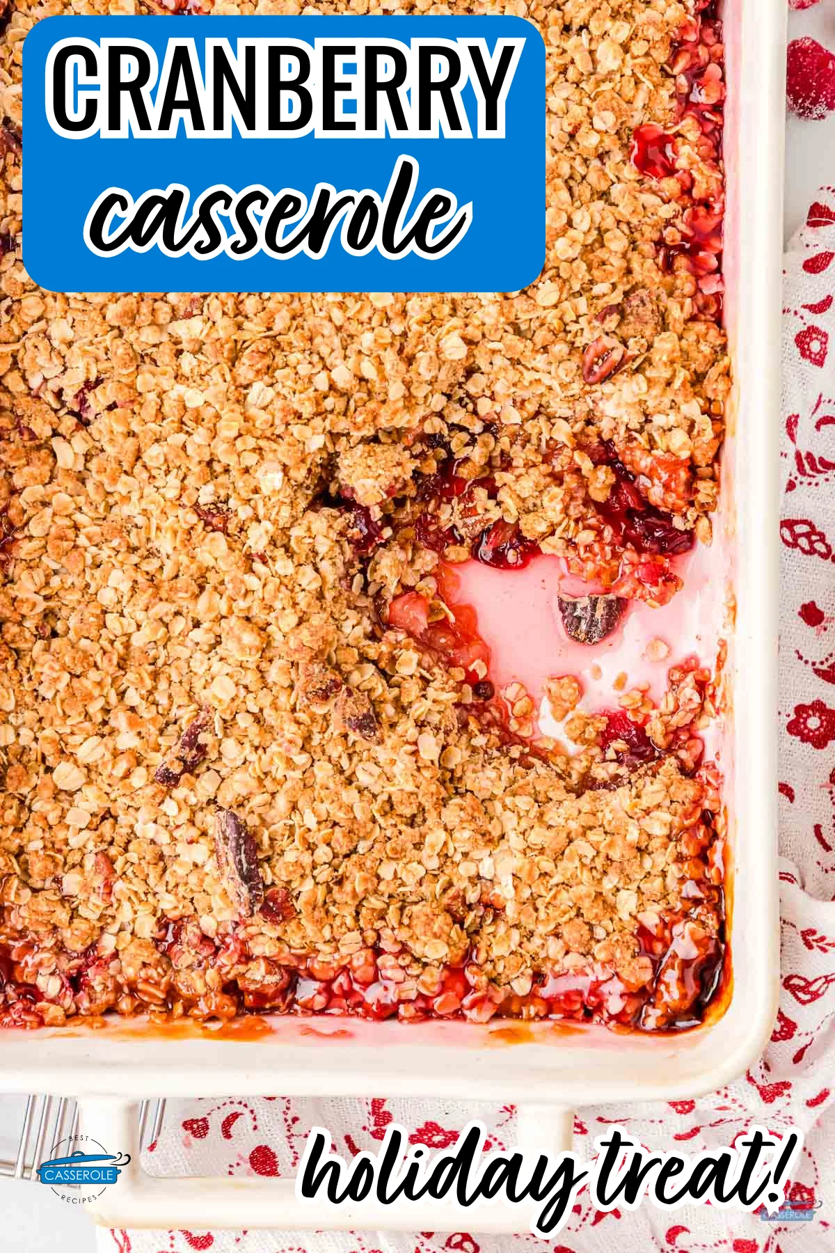 dish of cranberry casserole with a scoop missing
