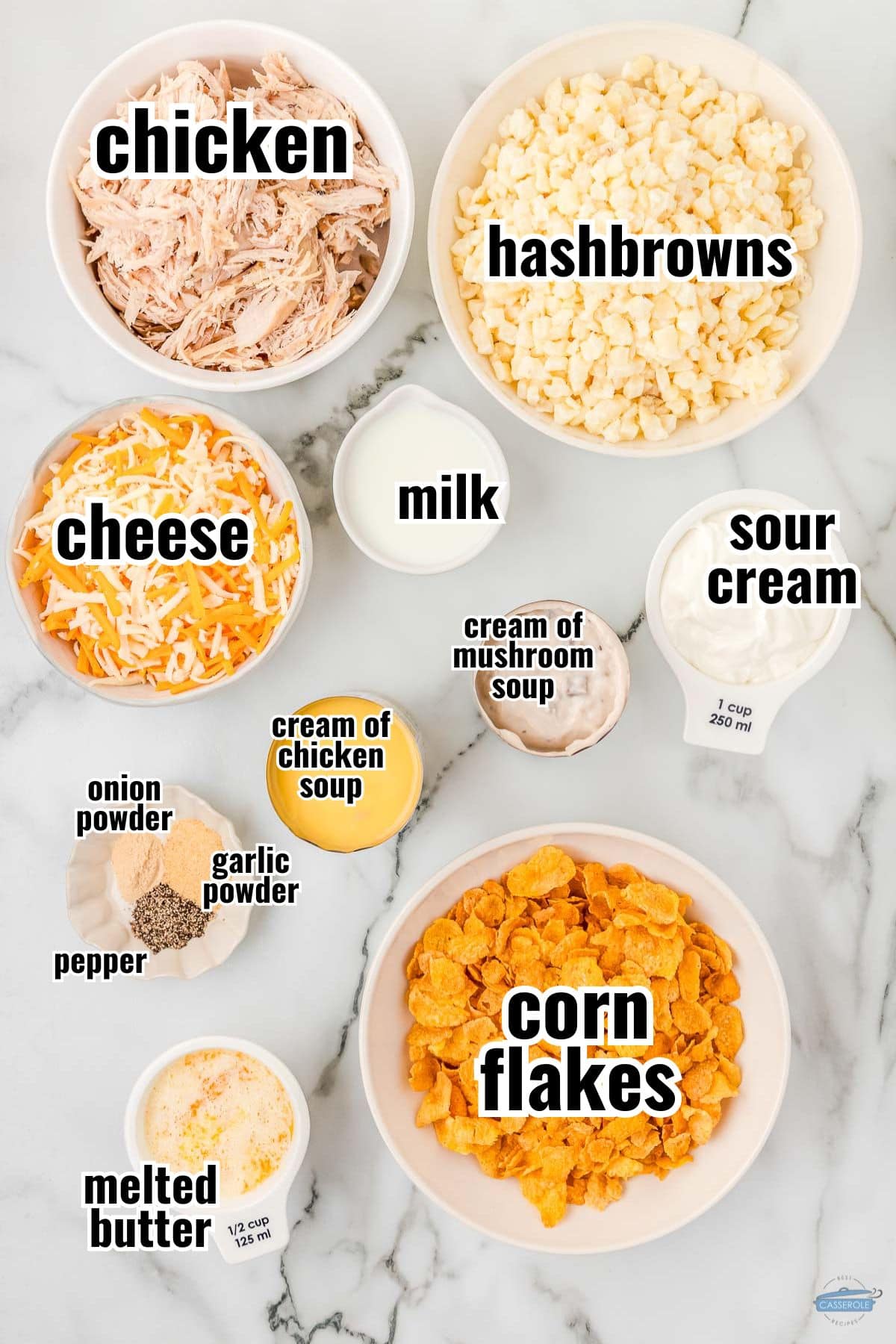 labeled ingredients for hashbrown casserole