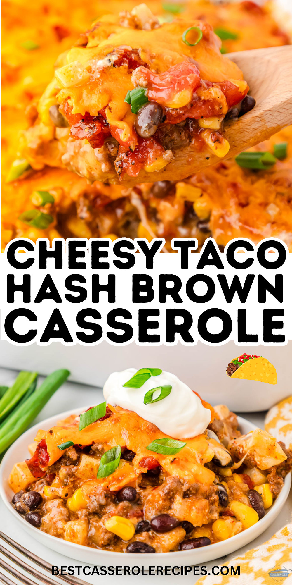 cheesy taco hashbrown casserole collage