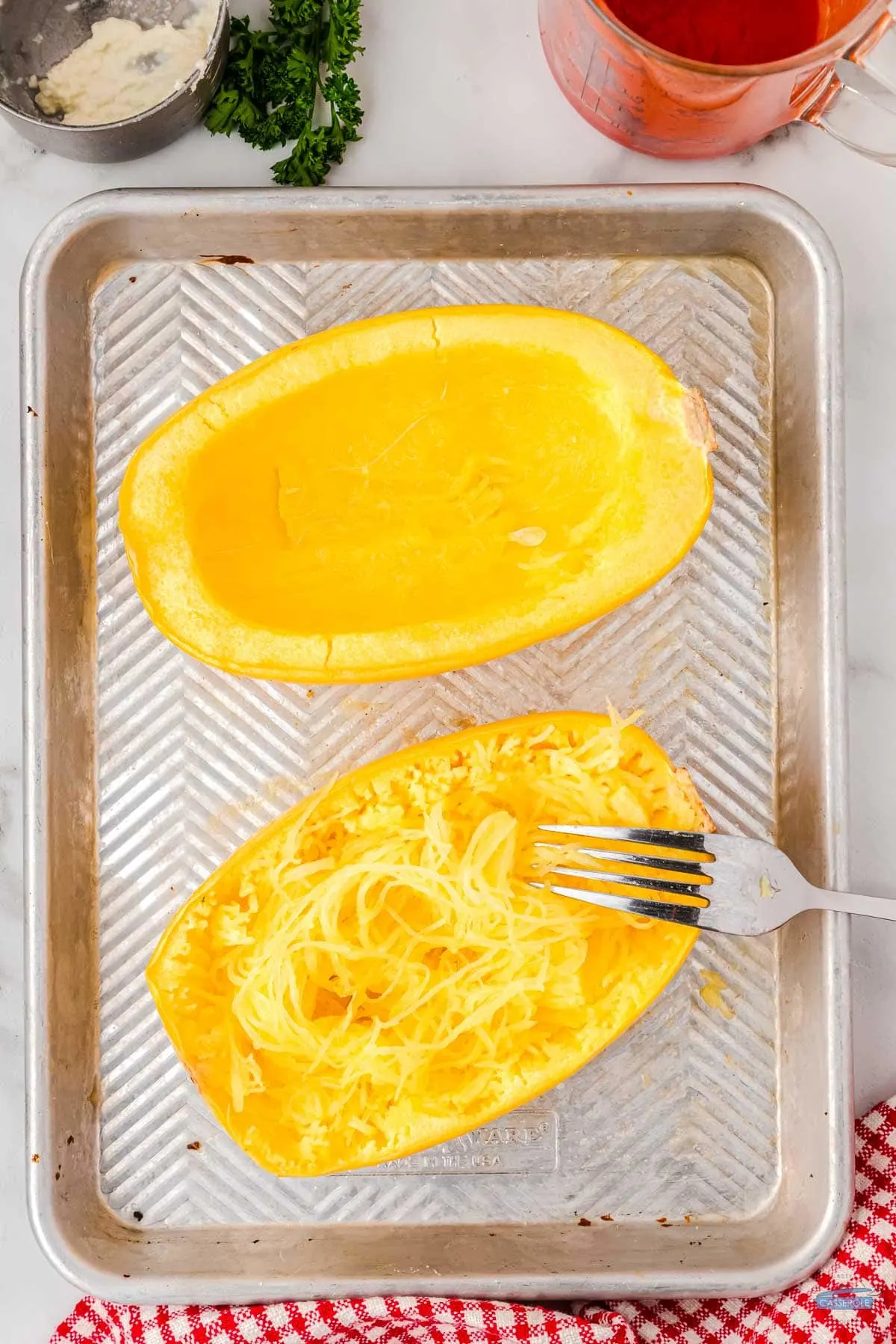 use a fork to remove the al dente strands and place in a bowl and cover with plastic wrap.