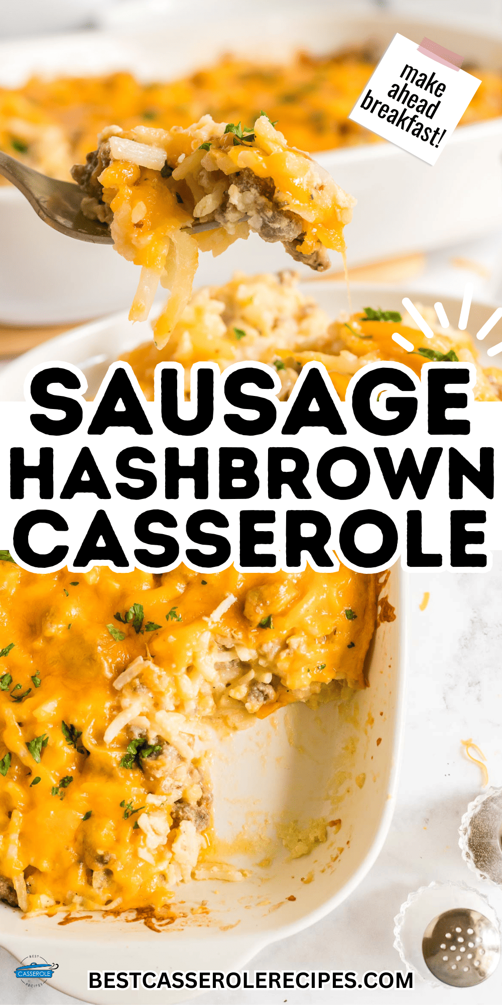 sausage hashbrown casserole is perfect for breakfast, lunch, or dinner