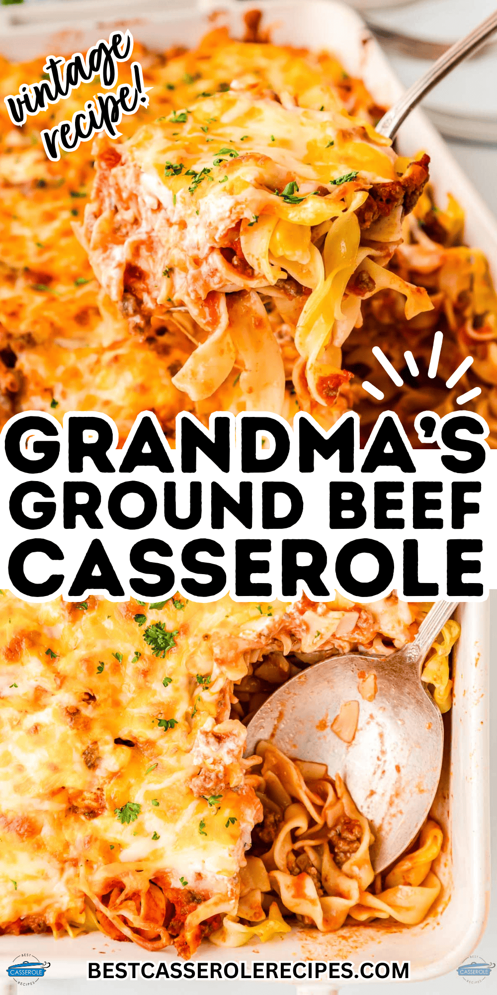 grandma's ground beef casserole recipe collage