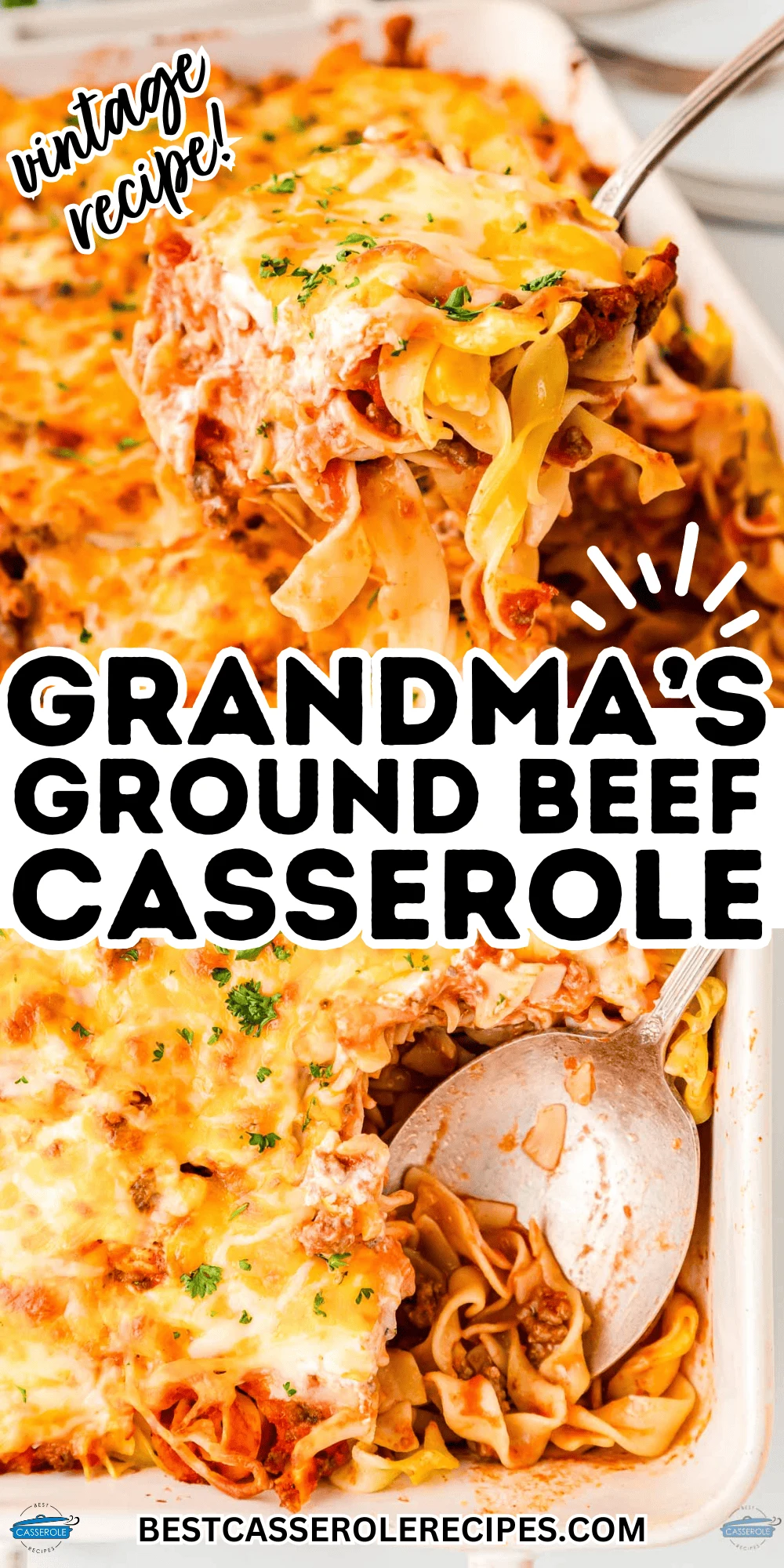 grandma's ground beef casserole recipe collage
