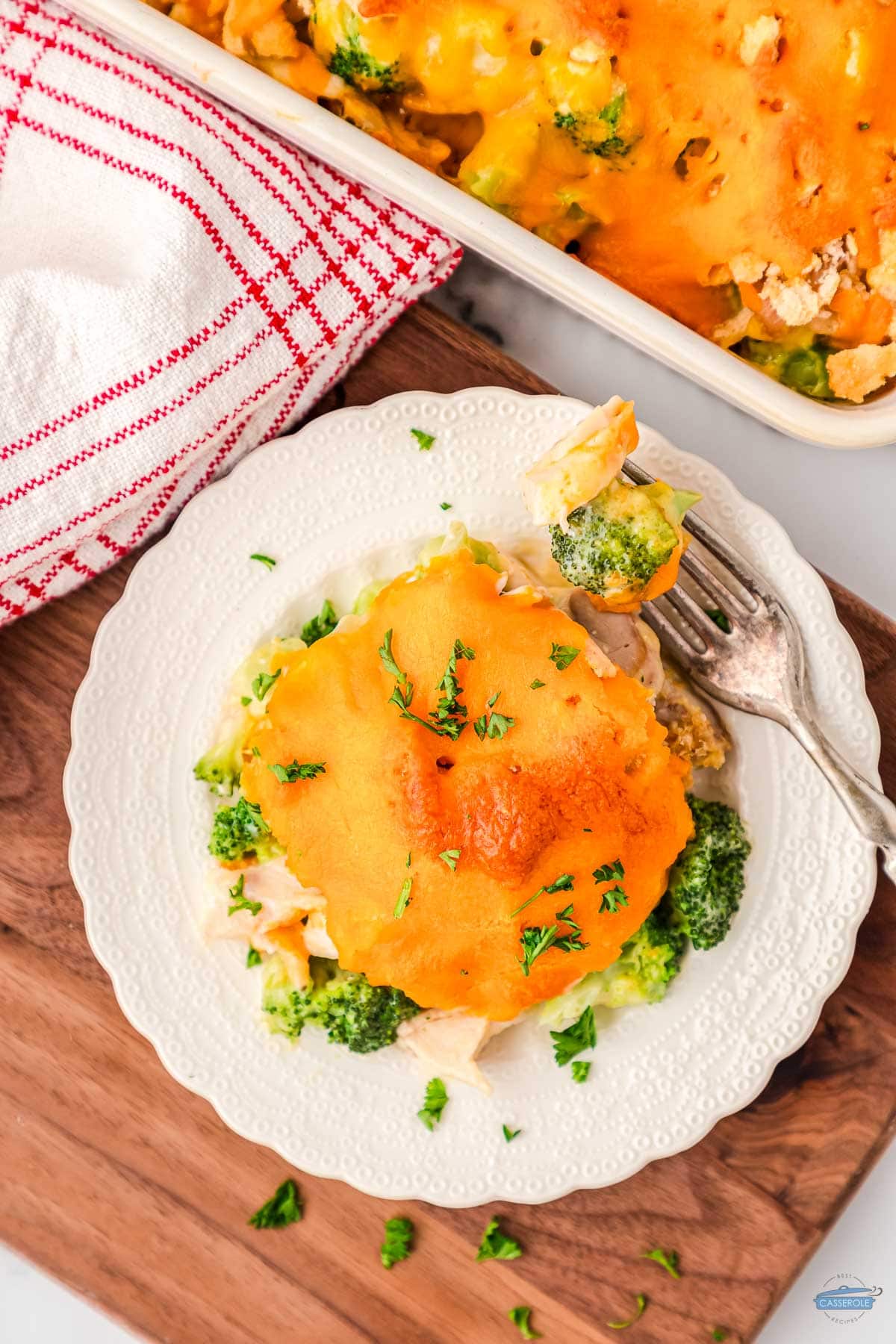 plate of casserole with a fork