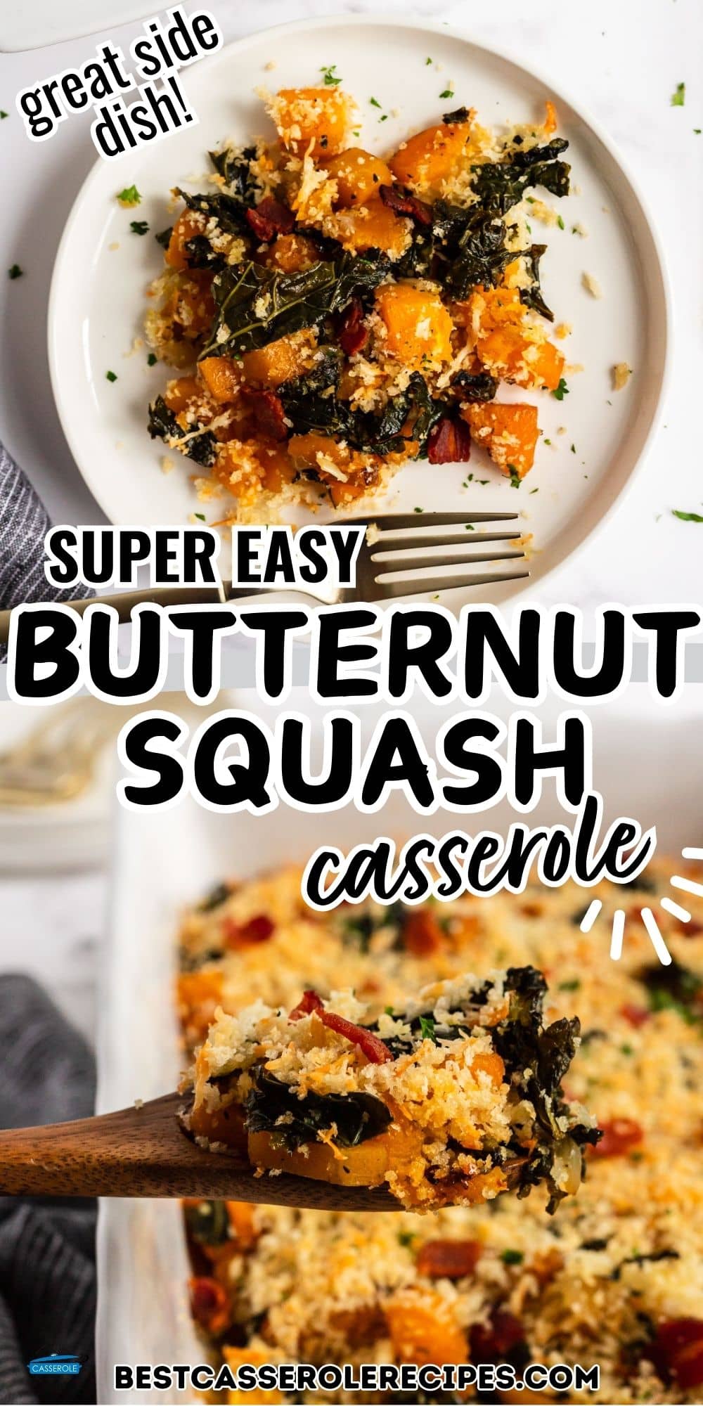 butternut squash casserole recipe photos in a collage