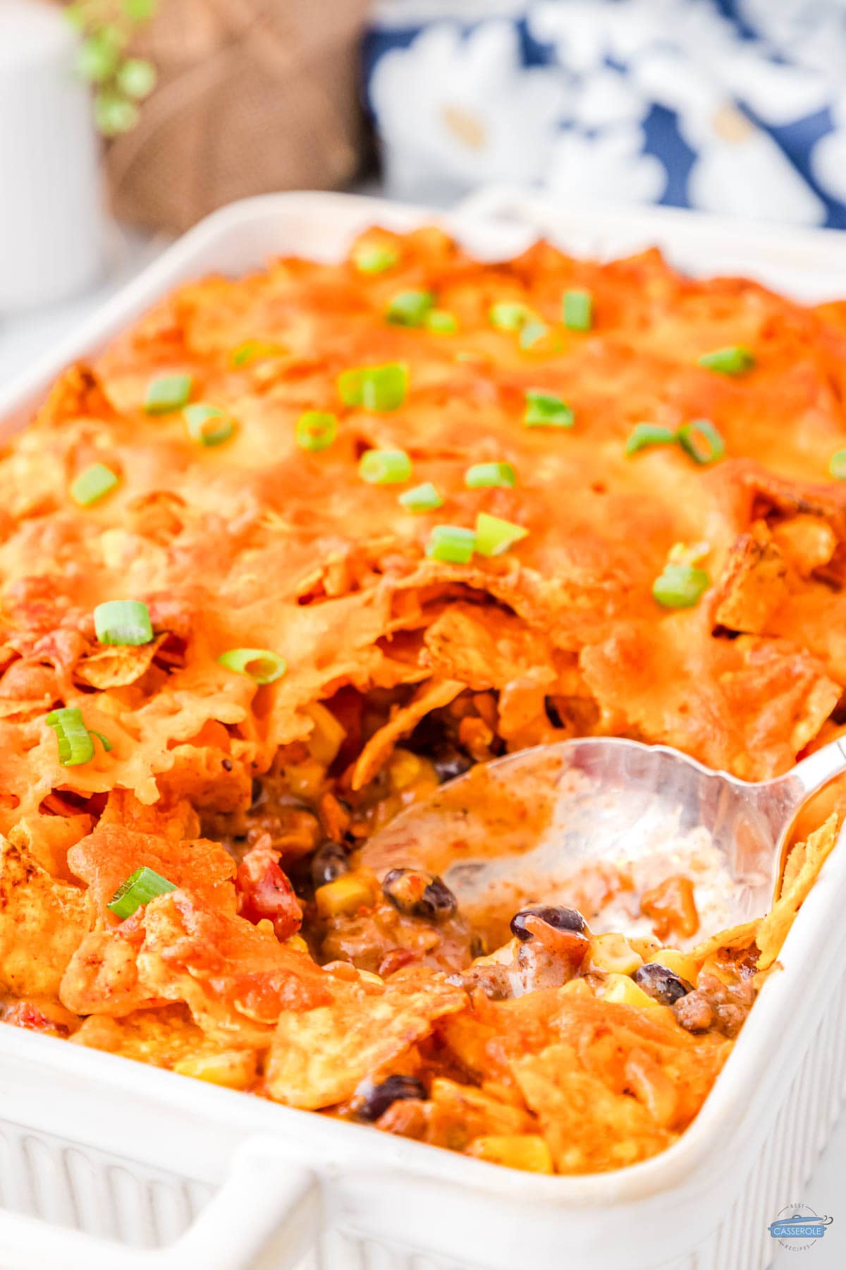 tray of casserole with a spoon