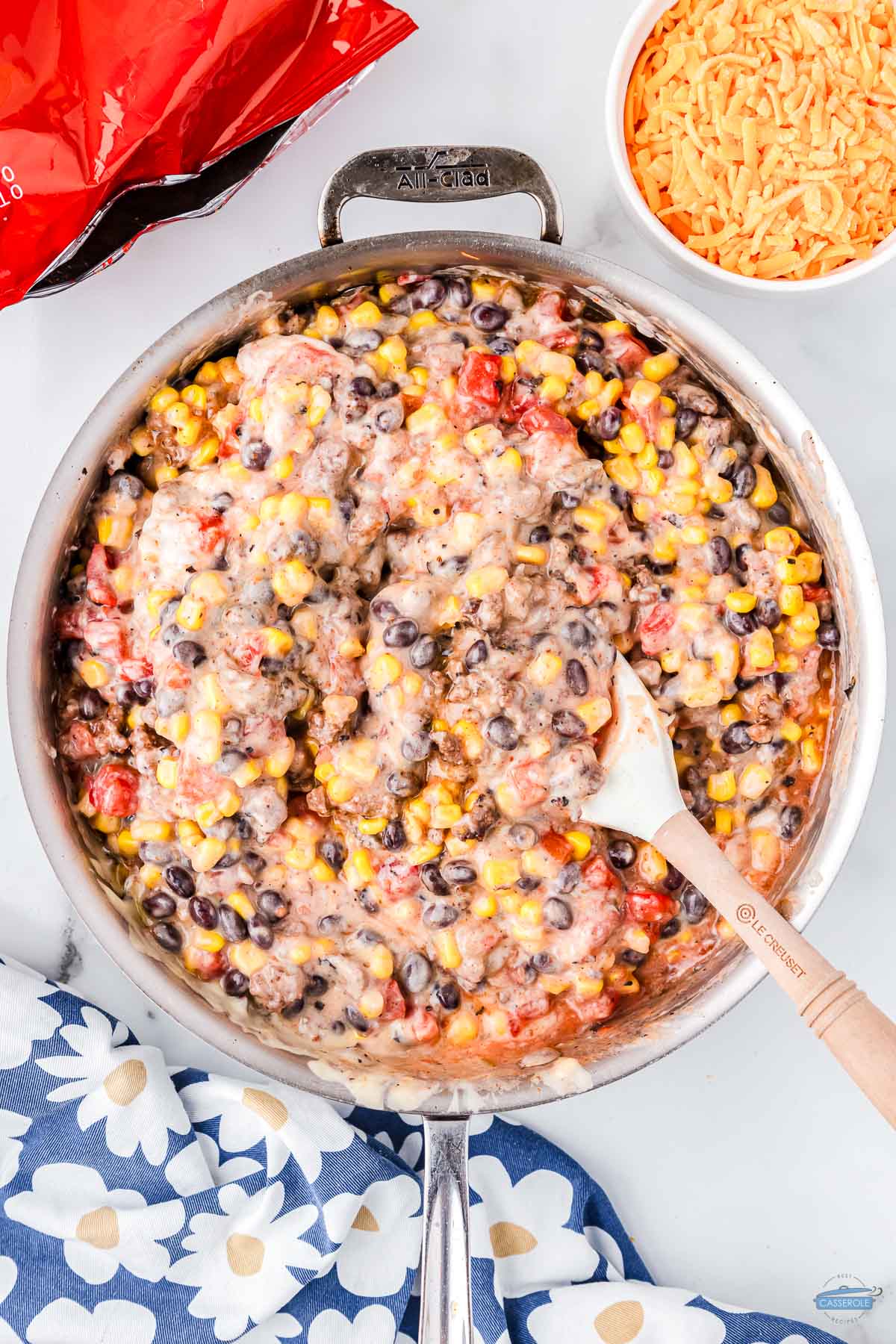 casserole mixture in a skillet