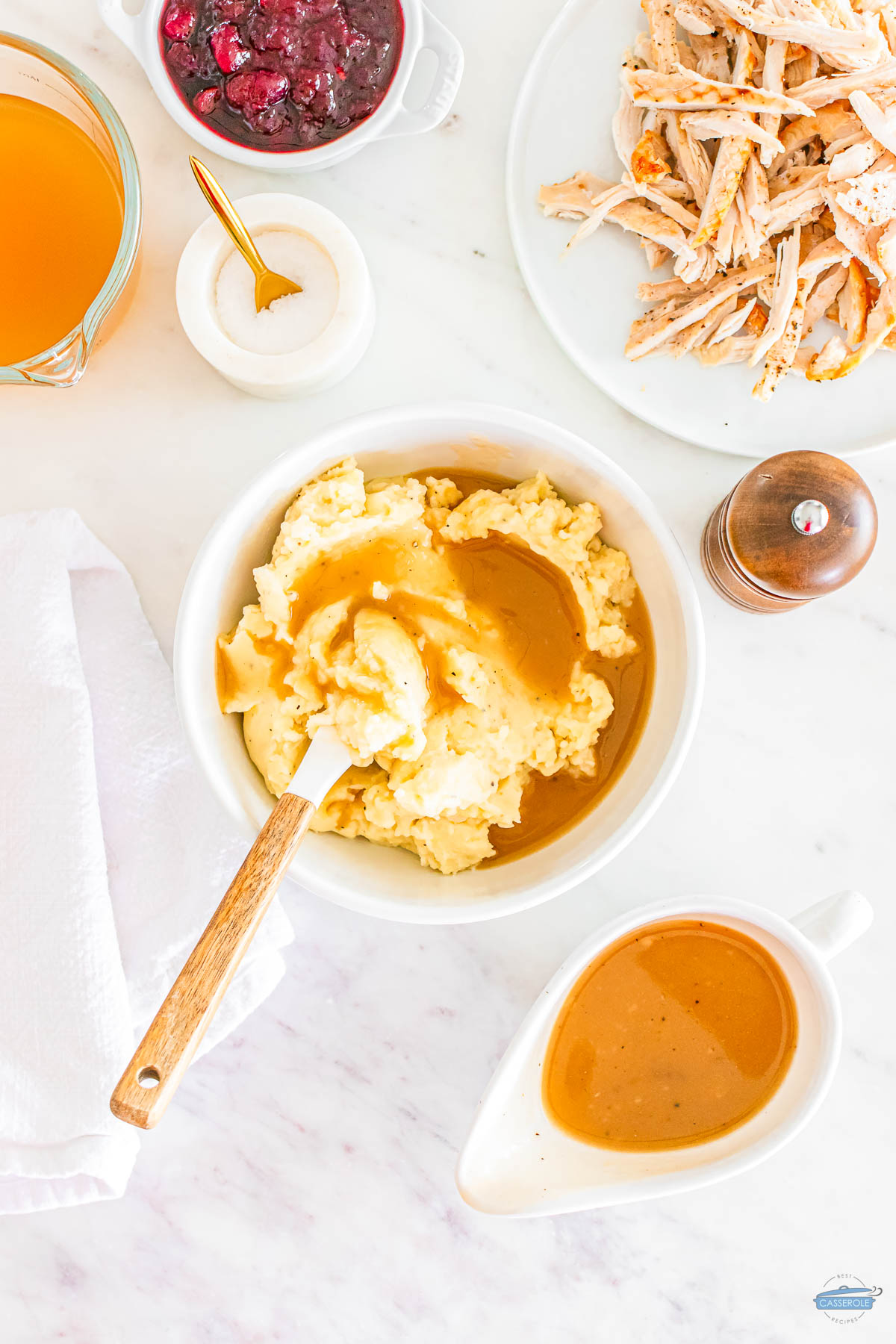 bowl of gravy and mashed potatoes