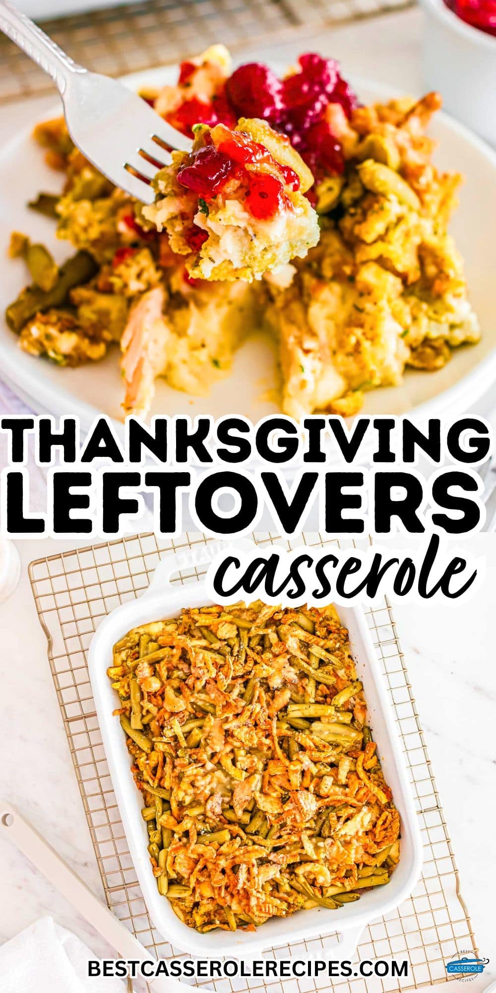 pinterest pin image for thanksgiving leftovers casserole