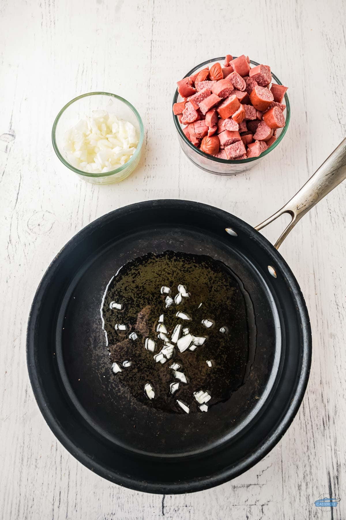 onions and olive oil in a pan