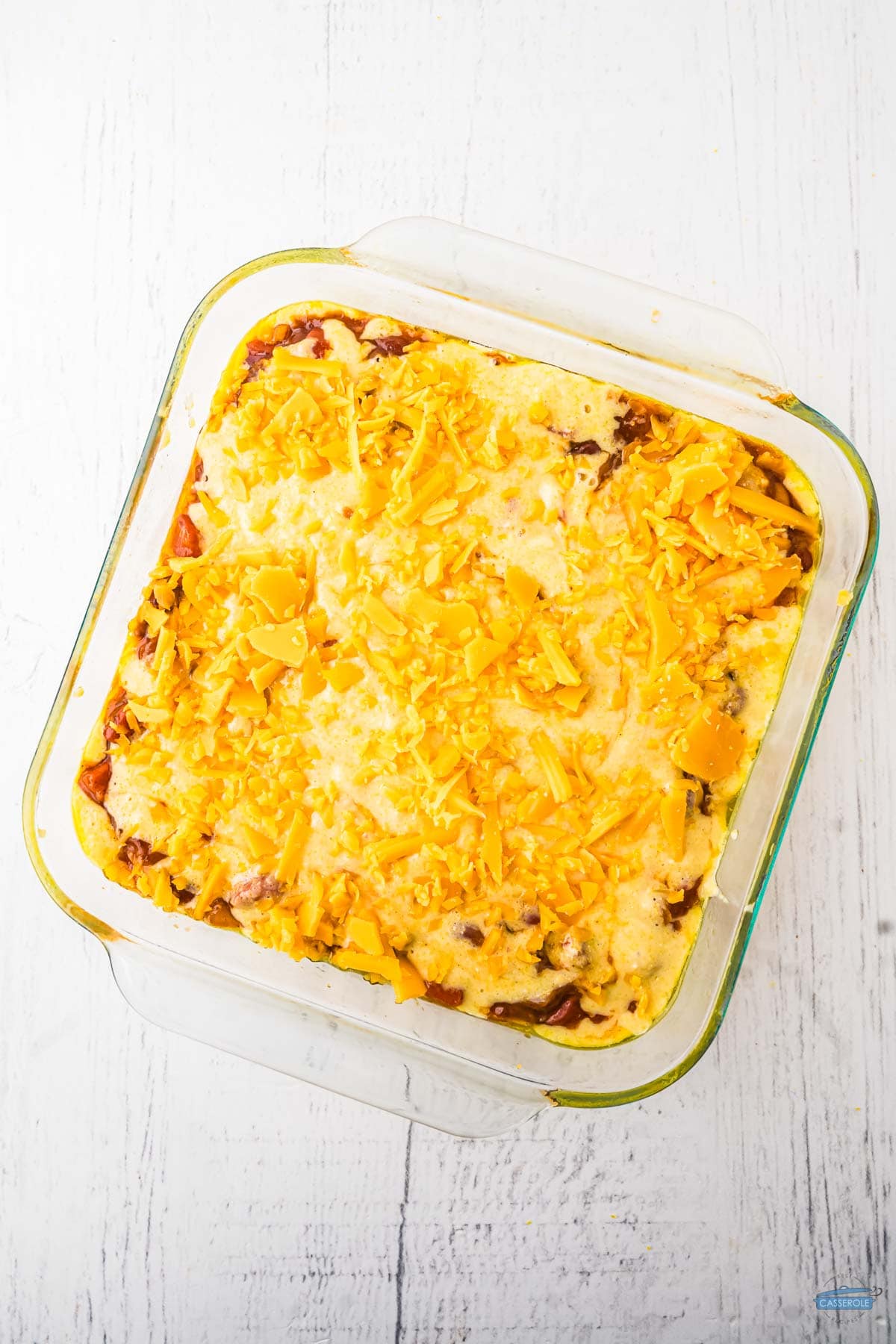 unbaked casserole in a dish